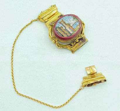 XIXe siècle Elément de bracelet comportant un fermoir cliquet en or jaune (14 K)...