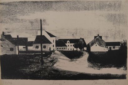 null School of the XXth century.
Le Village.
Dominantly black lithograph, signed...
