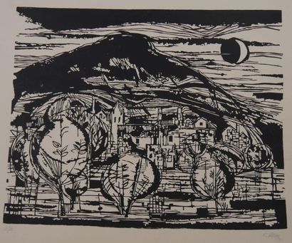 null School of the XXth century.
The mountain.
Lithograph in black, signed lower...