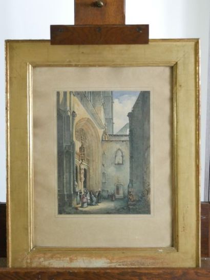 null Charles Louis LESAINT (1795 -1843)
Characters at the exit of a gothic church
Watercolour...