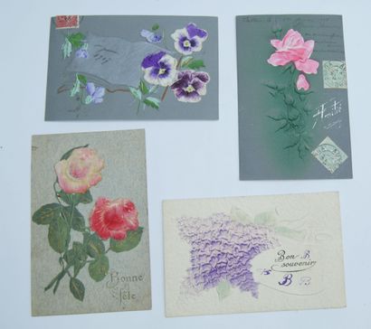 null 28 CARTES POSTALES FANTAISIES : Les Fleurs. "5-Ajoutis papiers diverses fleurs,...