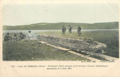 null 17 VARIA POST CARDS: Small Selection. "Lac de Châlain-Transport of a prehistoric...