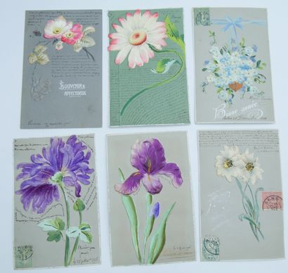 null 28 CARTES POSTALES FANTAISIES : Les Fleurs. "5-Ajoutis papiers diverses fleurs,...