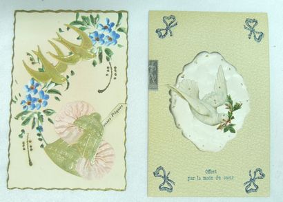 null 14 FANTASTIC CARDS: The Birds. 1"Fabric Birds and Flowers", 1"White Birds and...