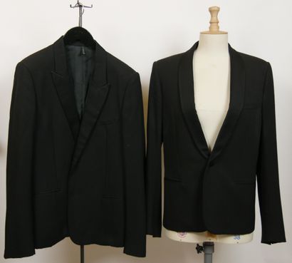 null 
DIOR




Set of two tuxedo-style jackets in black wool, one with a notched...