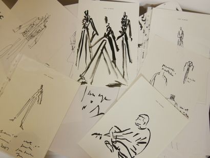 
Lot of 45 fashion sketches in black ink...