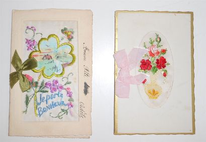 null 27 FANTAISIE POSTCARDS : Embroidered : Various Decorations, some Pockets & Opening...