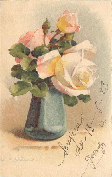 null 15 CARTES POSTALES ILLUSTRATEUR : Klein - Les Fleurs. "8cp-Les Roses, 3cp-Les...