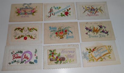 null 27 FANTAISIE POSTCARDS : Embroidered : Various Decorations, some Pockets & Opening...