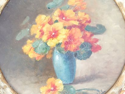  Gaston CORBIER (1869-1945) 
Bouquet de fleurs dans un vase vert 
Huile sur carton...