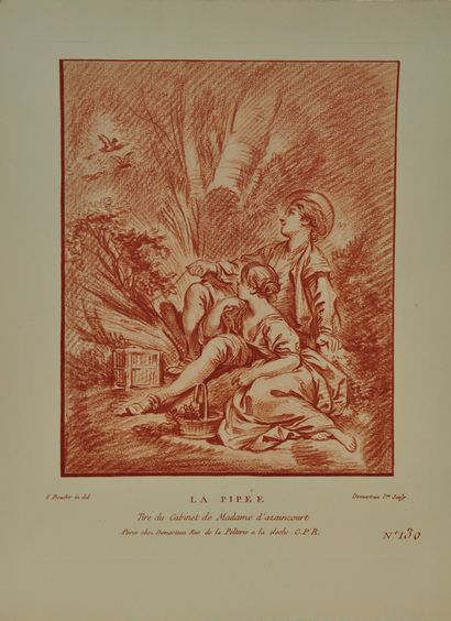  François BOUCHER (1703-1770) d'après 
Deux gravures à la manière des sanguines -...