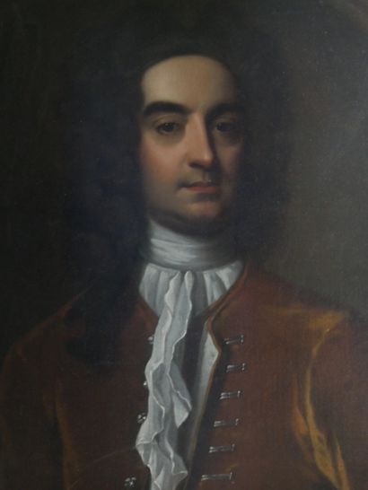  École Anglaise, Premier Tiers du XVIIIe siècle 
Portrait d'homme en buste, coiffé...