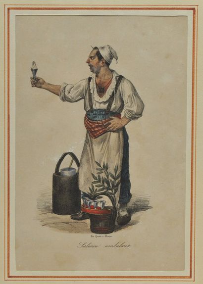  Gaetano DURA (1805-1878) 
Sorbettaro Ambulante 
Lithographie en couleurs 
24 x 15,5...