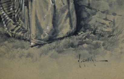 null Eugène GRIVAZ (1852 ? - 1915)

Elégante au livre 

Lavis sur papier signé en...