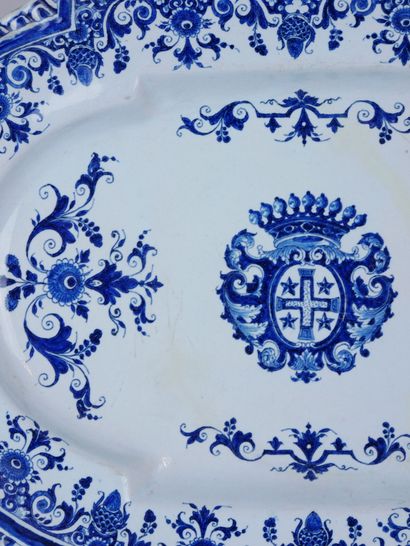 null ROUEN : 

Pair of oblong earthenware dishes with blue monochrome decoration...