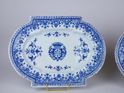 null ROUEN : 

Pair of oblong earthenware dishes with blue monochrome decoration...