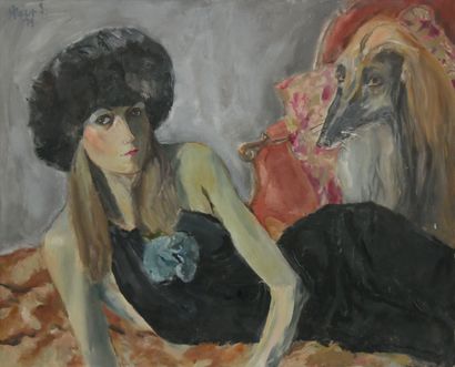  Jerry PLUCER-SARNA (1905-1991) 
Young Woman with Afghan Greyhound 
Oil on canvas,...