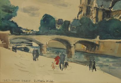 null E. Marie WILDE. French school of the XXth century 

Watercolor and pencil on...