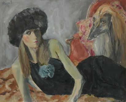  Jerry PLUCER-SARNA (1905-1991) 
Young Woman with Afghan Greyhound 
Oil on canvas,...