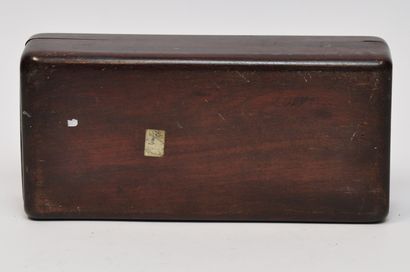 null 
Small rectangular mahogany travel set, inlaid with brass fillet and an escutcheon....