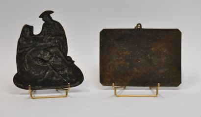 null Lot of Erotica objects including : 

- Two gilt bronze plaques. 13 x 18 and...