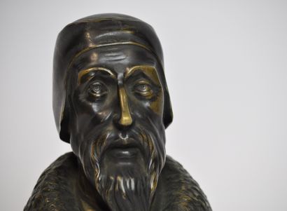 null Buste en bronze à patine médaille représentant le théologien Jean Calvin (1509-1564)....