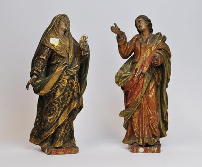 null 
Vierge et saint Jean de Calvaire en bois sculpté et polychromé, yeux en verre....