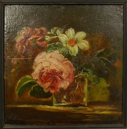 null French school of the 19th century 

Bunch of roses 

Oil on paper mounted on...