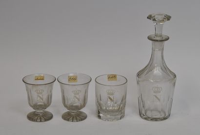 null Lot de verreries comprenant : 

- Trois verres à décor gravé du N de Napoléon...