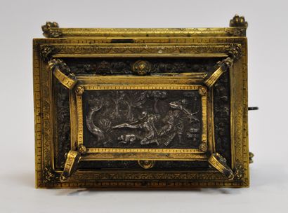 null 
Gilt brass chest decorated with chased metal plates depicting hunting scenes,...
