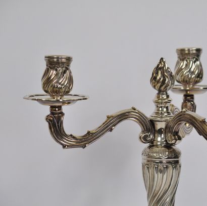 null Pair of candelabras with three arms of lights in silver 925 thousandths, the...