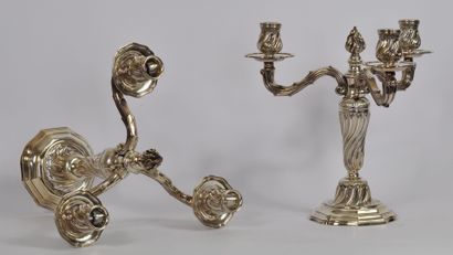 null Pair of candelabras with three arms of lights in silver 925 thousandths, the...