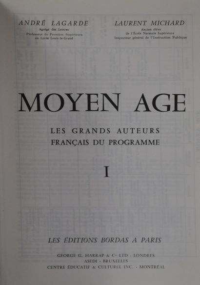  Collection littéraire LAGARDE ET MICHARD comprenant 6 volumes : 
Moyen Age 
XVI...