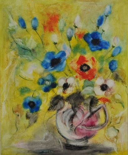 null School of the XXth century

Bouquet of flowers on a yellow background

Oil on...