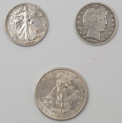 3 Monnaies Etats-Unis & Philippines. Argent....