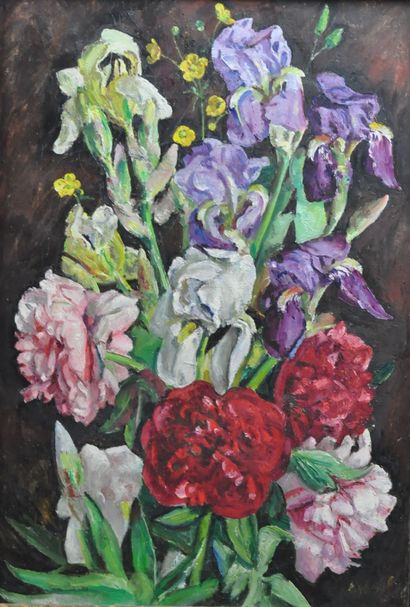 null André VIVREL (1886 - 1976)

Bouquet de pivoines et iris 

Huile sur toile signée...