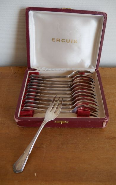 null ERCUIS 

12 silver plated cake forks, "filet" model

Length : 14 cm

(In a case)



Collection...