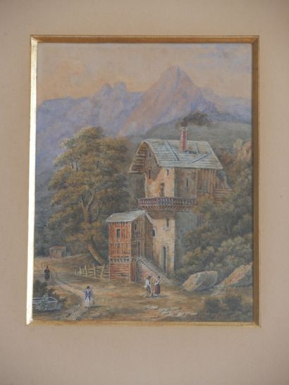 null Ecole française ou italienne du XIXème siècle 

Paysages de montagnes et lac...