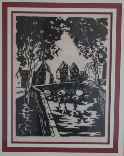 null French school of the 20th century 

Village scenes (Alsace ?)

Woodcuts, one...