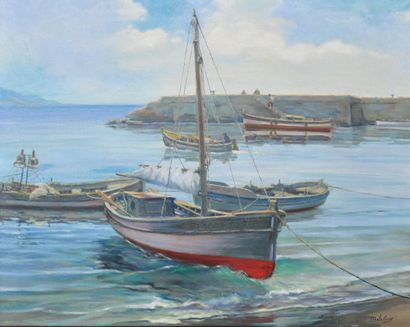 null Portuguese school of the XXth century. J.Ballesteros

The moored boats

Oil...