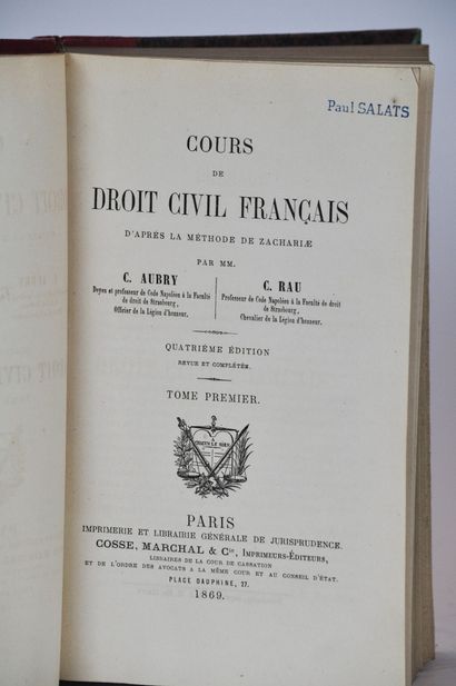 null AUBRY et RAU

Cours de droit civil français, 8 volumes, Quatrième édition. 

Paris,...
