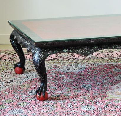 null CHINA : 

Rectangular black lacquered wood coffee table with mother-of-pearl...
