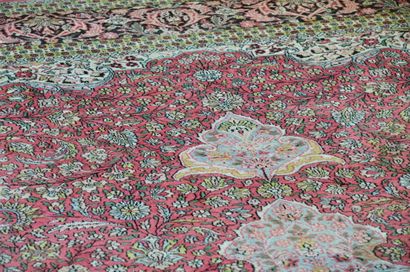 null Important Indo-Persian wool carpet with three borders, the main one decorated...