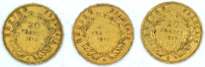 Trois Monnaies OR - Napoléon III (Tête Nue) Three coins 20 Francs Napoleon III -...