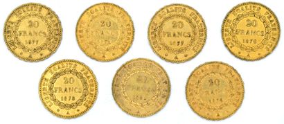 Sept Monnaies OR - Génie Seven 20 Francs au Génie coins.

1875 A, 1876 A x3, 1877...