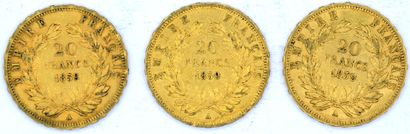 Trois Monnaies OR - Napoléon III (Tête Nue) Trois pièces Napoléon III - Tête Nue.

1859...