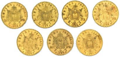 Sept Monnaies OR - Napoléon III (Tête Laurée) Seven Napoleon III coins - Laurel head.

1862...