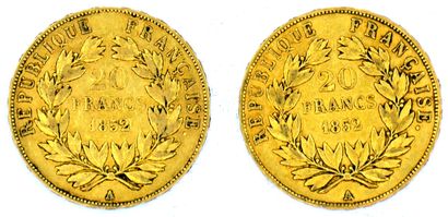 Deux Monnaies OR - Napoléon III (Tête Nue) Deux pièces 20 Francs Napoléon III - Tête...