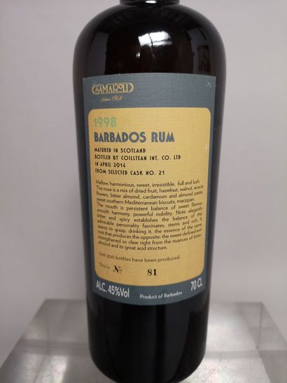null 1 bouteille RHUM - SAMAROLI "Barbados Rum" 1998 Mis en bouteille en 2014. "Cask...