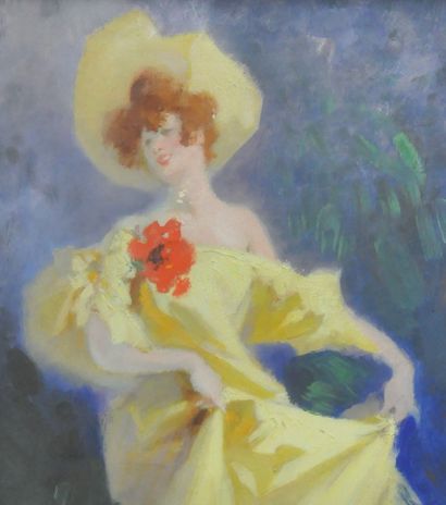 null Jules CHERET (1836-1932)

Elegant woman with a long yellow dress

Oil on canvas...